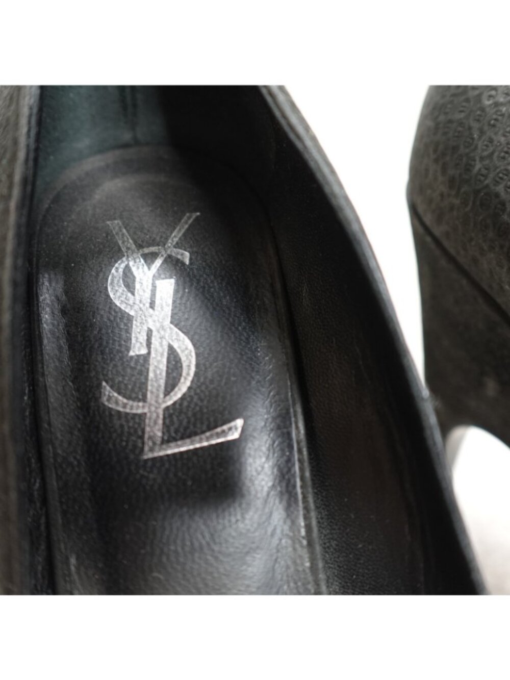 YSL Womens Pumps 7.5 Black Aliama Lizard Emboss Yves Saint Laurent Made in Italy - Picture 7 of 10